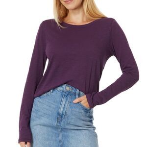 Madewell Whisper Cotton Rib Crewneck Long-Sleeve Tee — Smoldering Plum XS